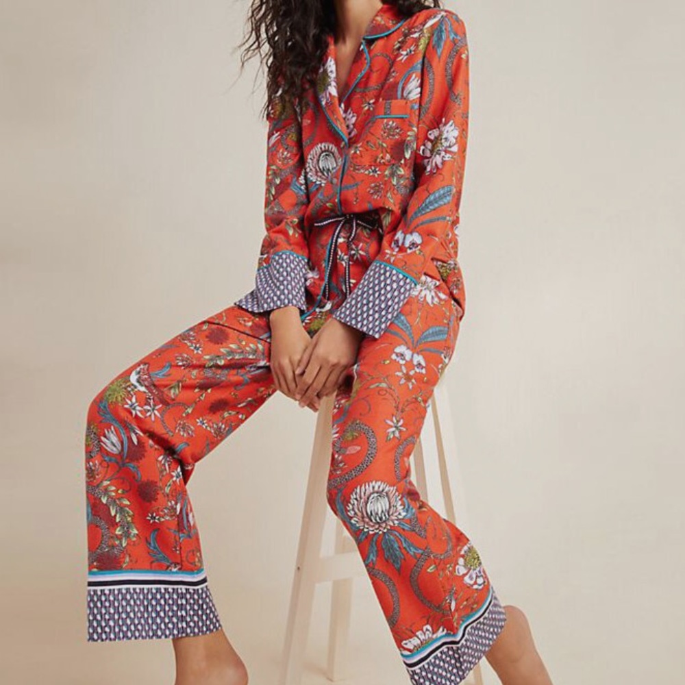 Victoria Garcia x Anthropologie Flannel Cherry Blossom & Birds Pajama Set Small